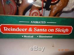 Reindeer and Santa on Sleigh, Trim A Home Animated, Lighted, Musical, Excellent