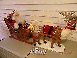 Reindeer and Santa on Sleigh, Trim A Home Animated, Lighted, Musical, Excellent