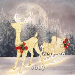 Reindeer and Santa's Sleigh (Gold) Christmas Décor Includes Pre-Strung LED Li