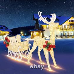 Reindeer and Santa's Sleigh (Gold) Christmas Décor Includes Pre-Strung LED Li