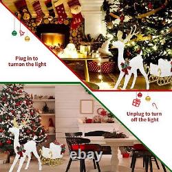 Reindeer and Santa's Sleigh (White) Christmas Décor Includes Pre-Strung LED