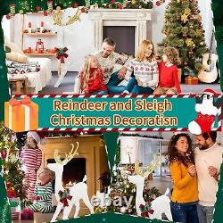 Reindeer and Santa's Sleigh (White) Christmas Décor Includes Pre-Strung LED