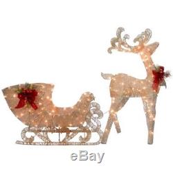 Reindeer and Santa's Sleigh with LED Lights Outdoor Christmas Decorations Gold