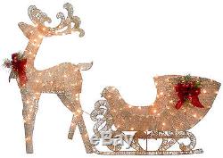 Reindeer and Santas Sleigh with LED Lights Christmas Decoration