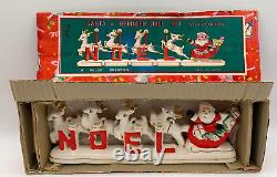 Relco Santa Sleigh Chained Reindeer NOEL Candleholder withBox Candles 1950s Japan