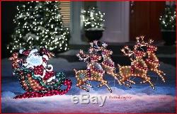 Retro Style 88 Holographic Vintage Santa Reindeer Sleigh Pre Lit Christmas Yard