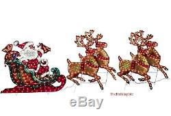 Retro Style 88 Holographic Vintage Santa Reindeer Sleigh Pre Lit Christmas Yard