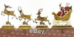 Roman's J Studio 4 Piece Set Santa & Sleigh With Reindeer Stocking Holders