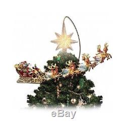 Rotating Christmas Tree Topper Illuminated Santa Sleigh Reindeer Star Light New