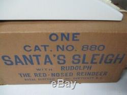 Royal Electric Christmas Light Santa Sleigh w Rudolph The Red Nosed Reindeer