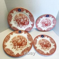 Royal Stafford Dinner & Salad Plates Red Santa's Sleigh Reindeer Christmas Qty 8