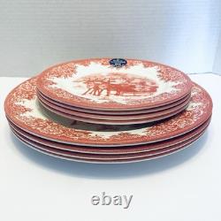 Royal Stafford Dinner & Salad Plates Red Santa's Sleigh Reindeer Christmas Qty 8