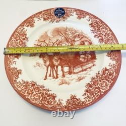 Royal Stafford Dinner & Salad Plates Red Santa's Sleigh Reindeer Christmas Qty 8