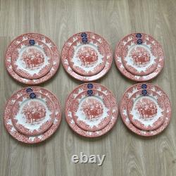 Royal Stafford Red Santa's Sleigh Reindeer Christmas Dinner & Salad Plates 12 ct