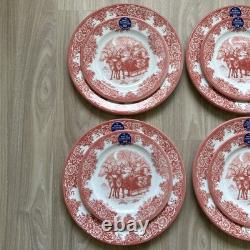 Royal Stafford Red Santa's Sleigh Reindeer Christmas Dinner & Salad Plates 12 ct