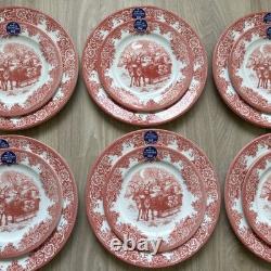 Royal Stafford Red Santa's Sleigh Reindeer Christmas Dinner & Salad Plates 12 ct