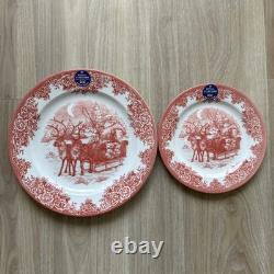 Royal Stafford Red Santa's Sleigh Reindeer Christmas Dinner & Salad Plates 12 ct