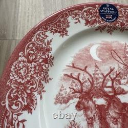 Royal Stafford Red Santa's Sleigh Reindeer Christmas Dinner & Salad Plates 12 ct