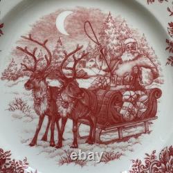 Royal Stafford Red Santa's Sleigh Reindeer Christmas Dinner & Salad Plates 12 ct