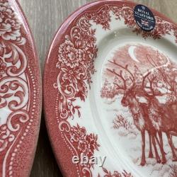 Royal Stafford Red Santa's Sleigh Reindeer Christmas Dinner & Salad Plates 12 ct
