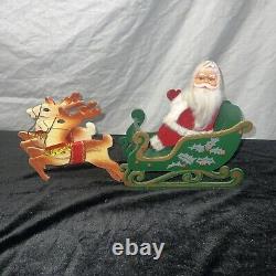 Rubber Face Santa Doll 2 Reindeer Wood Sleigh Folding Christmas Decor Vintage