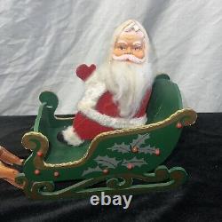 Rubber Face Santa Doll 2 Reindeer Wood Sleigh Folding Christmas Decor Vintage