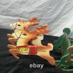Rubber Face Santa Doll 2 Reindeer Wood Sleigh Folding Christmas Decor Vintage