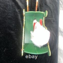 Rubber Face Santa Doll 2 Reindeer Wood Sleigh Folding Christmas Decor Vintage
