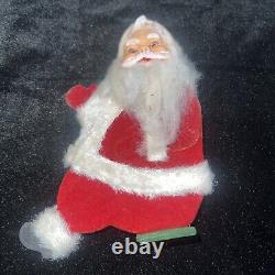 Rubber Face Santa Doll 2 Reindeer Wood Sleigh Folding Christmas Decor Vintage