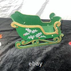Rubber Face Santa Doll 2 Reindeer Wood Sleigh Folding Christmas Decor Vintage
