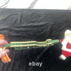Rubber Face Santa Doll 2 Reindeer Wood Sleigh Folding Christmas Decor Vintage