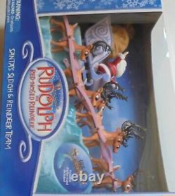 Rudolph The Red Nosed Reindeer Santa's Sleigh Reindeer Team Figurine W-Stand Set