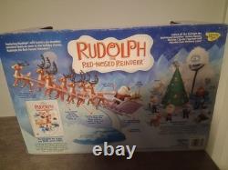 Rudolph The Red Nosed Reindeer Santa's Sleigh Reindeer Team Figurine W-Stand Set