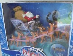 Rudolph The Red Nosed Reindeer Santa's Sleigh Reindeer Team Figurine W-Stand Set