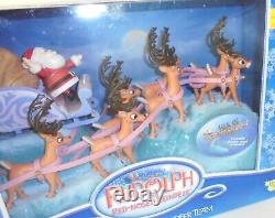 Rudolph The Red Nosed Reindeer Santa's Sleigh Reindeer Team Figurine W-Stand Set