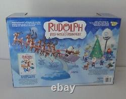 Rudolph The Red Nosed Reindeer Santa's Sleigh Reindeer Team Figurine W-Stand Set