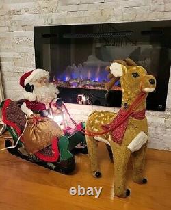 SANTA'S BEST Lighted Holiday Animation Figurine Christmas Santa Sleigh Reindeer