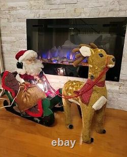 SANTA'S BEST Lighted Holiday Animation Figurine Christmas Santa Sleigh Reindeer