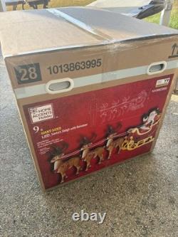 SHIPS NOW! Home Depot 9 ft Giant Sized LED Santas Sleigh with Reindeer Holiday