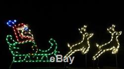 SM Santa Claus Sleigh w Reindeer Outdoor LED Lighted Decoration Steel Wireframe