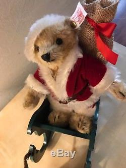 STEIFF FATHER SANTA BEAR WITH REINDEER AND WOODEN SLEIGH Limited Ed #670565