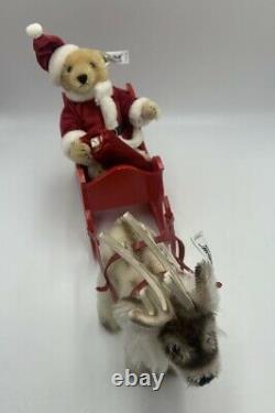 STEIFF Santa SLEIGH SET Teddy BEAR REINDEER 03352 89/90 Ltd Ed White Tags Xmas
