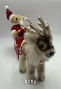 STEIFF Santa SLEIGH SET Teddy BEAR REINDEER 03352 89/90 Ltd Ed White Tags Xmas