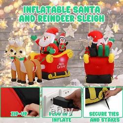 SUNGIFT Christmas Inflatable Santa Sleigh and Reindeer, 6 FT Blow Up Santa Cl