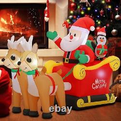 SUNGIFT Christmas Inflatable Santa Sleigh and Reindeer, 6 FT Blow Up Santa Cl