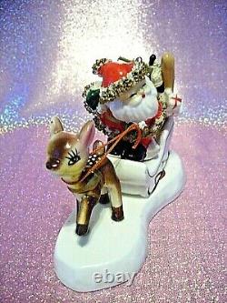 SUPER RARE VTG Japan Christmas Santa Sleigh with Reindeer Doll & Gifts Figurine