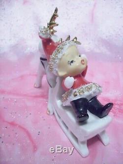 SUPER RARE VTG Ucagco Japan Christmas Santa Baby Elf Reindeer Sleigh Figurine