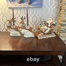 San Francisco Music Box RARE Retired Limited-Edition Santa Sleigh 2 Reindeer Wor