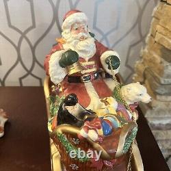 San Francisco Music Box RARE Retired Limited-Edition Santa Sleigh 2 Reindeer Wor