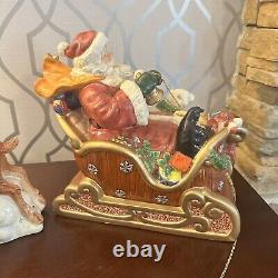 San Francisco Music Box RARE Retired Limited-Edition Santa Sleigh 2 Reindeer Wor